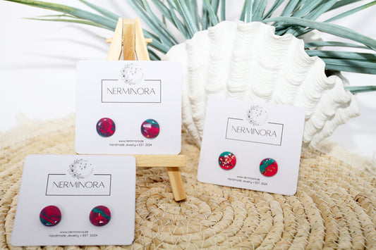 Colorful Small Round Polymer Clay Stud Earrings with Gold