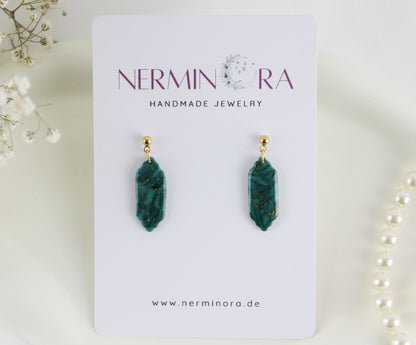 Türkis-Grün Goldmarmor Ohrringe – Elegante Polymer Clay Designs | Kollektion Viridia