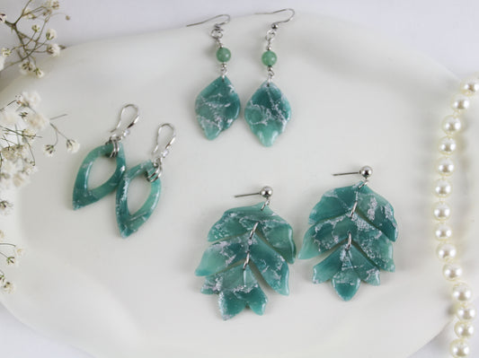 Elegante grün silberne Polymer Clay Ohrringe - Kollektion