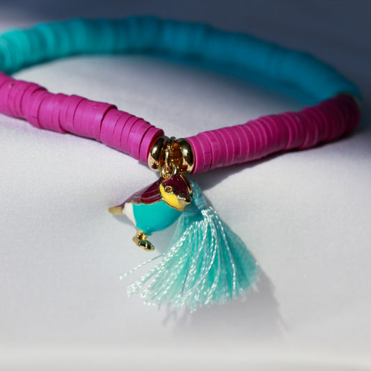 Tropical Bird – Buntes Katsuki-Armband mit Vogel-Anhänger