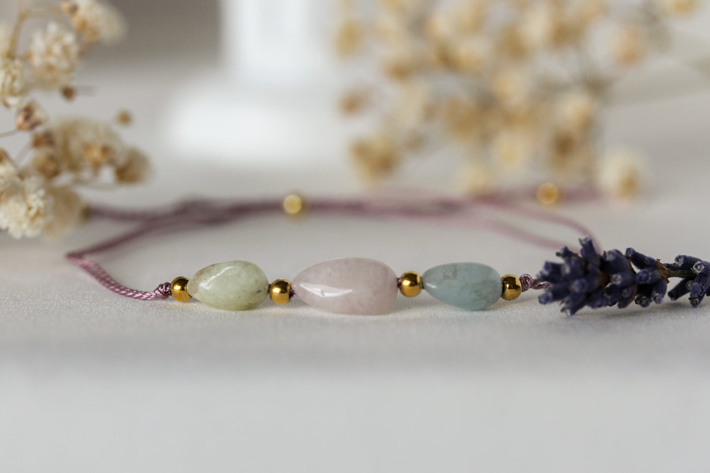 Garden Tides - Armband mit Prehnit, Rosenquarz & Aquamarin