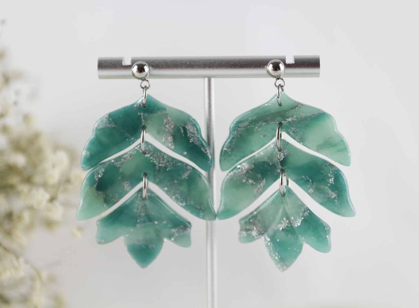 Elegante Grün-Silber Marmor Ohrringe – Handgefertigte Statement Kollektion