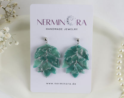 Elegante Grün-Silber Marmor Ohrringe – Handgefertigte Statement Kollektion