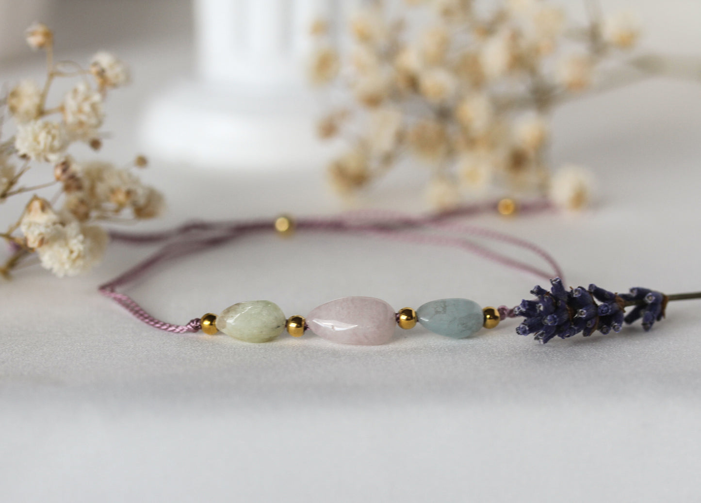 Garden Tides - Armband mit Prehnit, Rosenquarz & Aquamarin