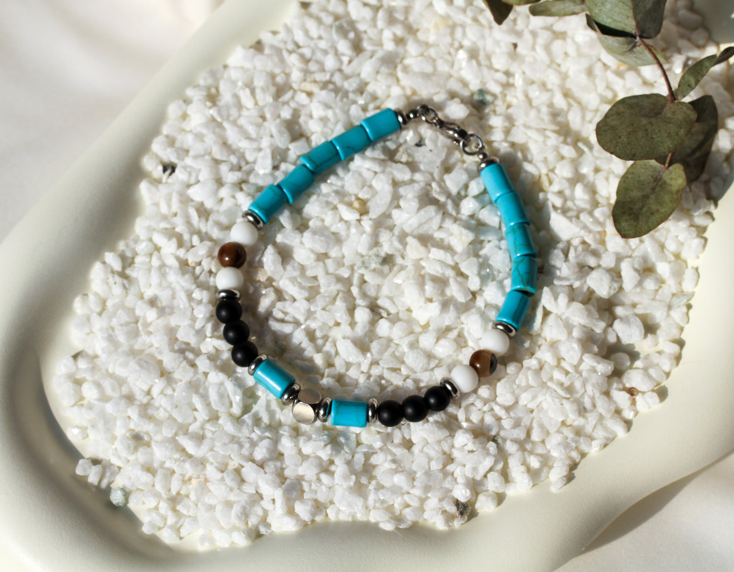 Nereus Tide – Herrenarmband in Türkis, Schwarz und Weiß
