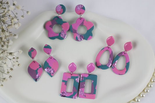 Lila rosa grüne Polymer Clay Ohrringe - Kollektion