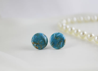 Elegante Türkis-Gold Ohrstecker – Handgefertigte Polymer Clay Ohrringe