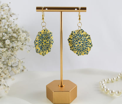 Türkis-Gold Oriental Ornament Ohrringe – Handgemachte Polymer Clay Ohrringe