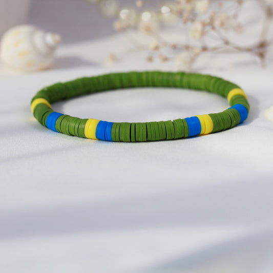 Safari Oasis – Katsuki-Armband in Olivgrün, Blau und Gelb