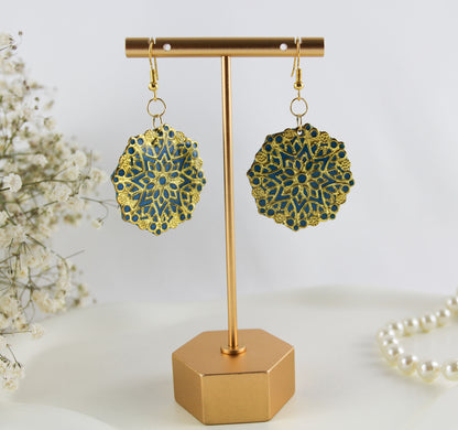 Türkis-Gold Oriental Ornament Ohrringe – Handgemachte Polymer Clay Ohrringe