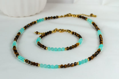 Amber Lagoon – Schmuckset mit Tigerauge und Amazonit