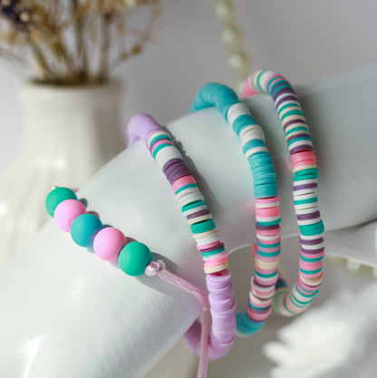 Pastel Breeze – Katsuki 4er-Armbandset in Flieder, Rosa und Mint