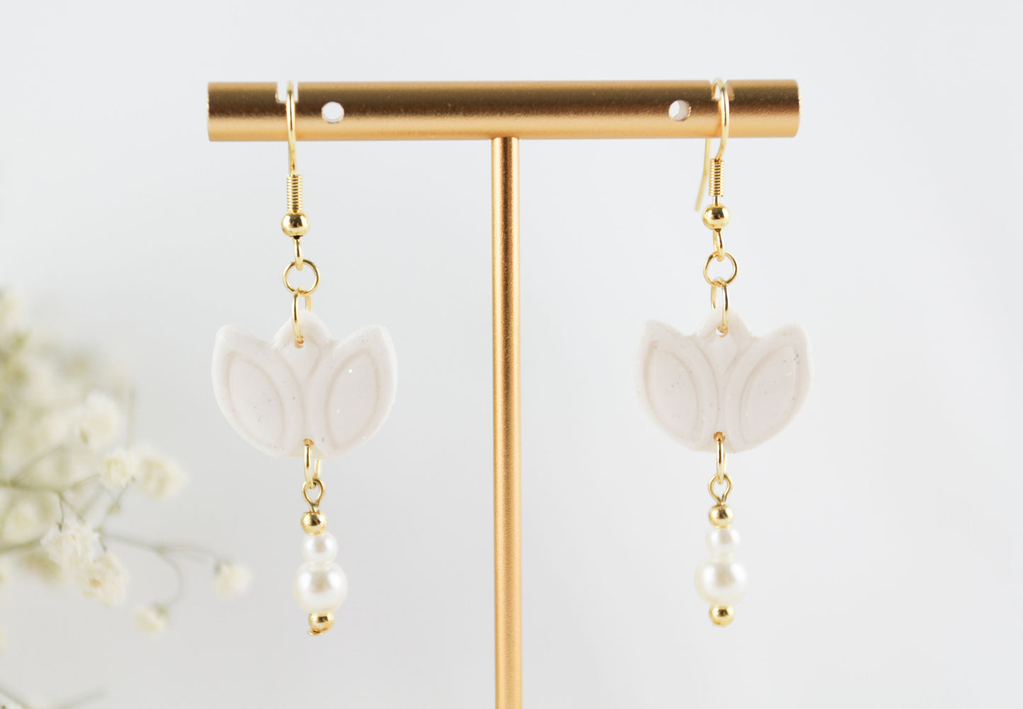 White Glitter Polymer Clay Earrings, Bridal Wedding Earrings