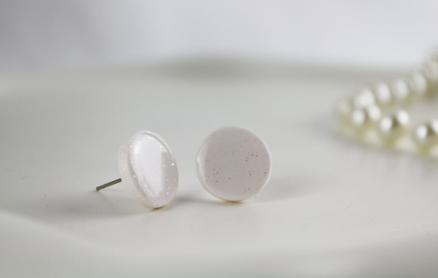 White Glitter Polymer Clay Earrings, Bridal Wedding Earrings