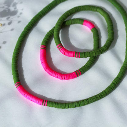 Neon Jungle Matcha Flash – Katsuki-Schmuckset in Olivgrün und Neon-Pink