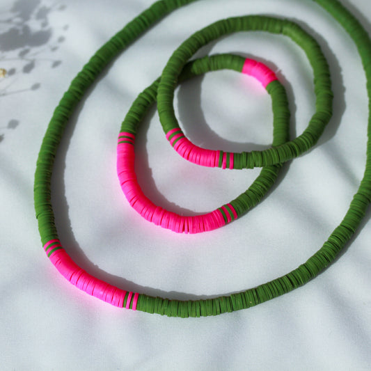 Neon Jungle Matcha Flash – Katsuki-Schmuckset in Olivgrün und Neon-Pink