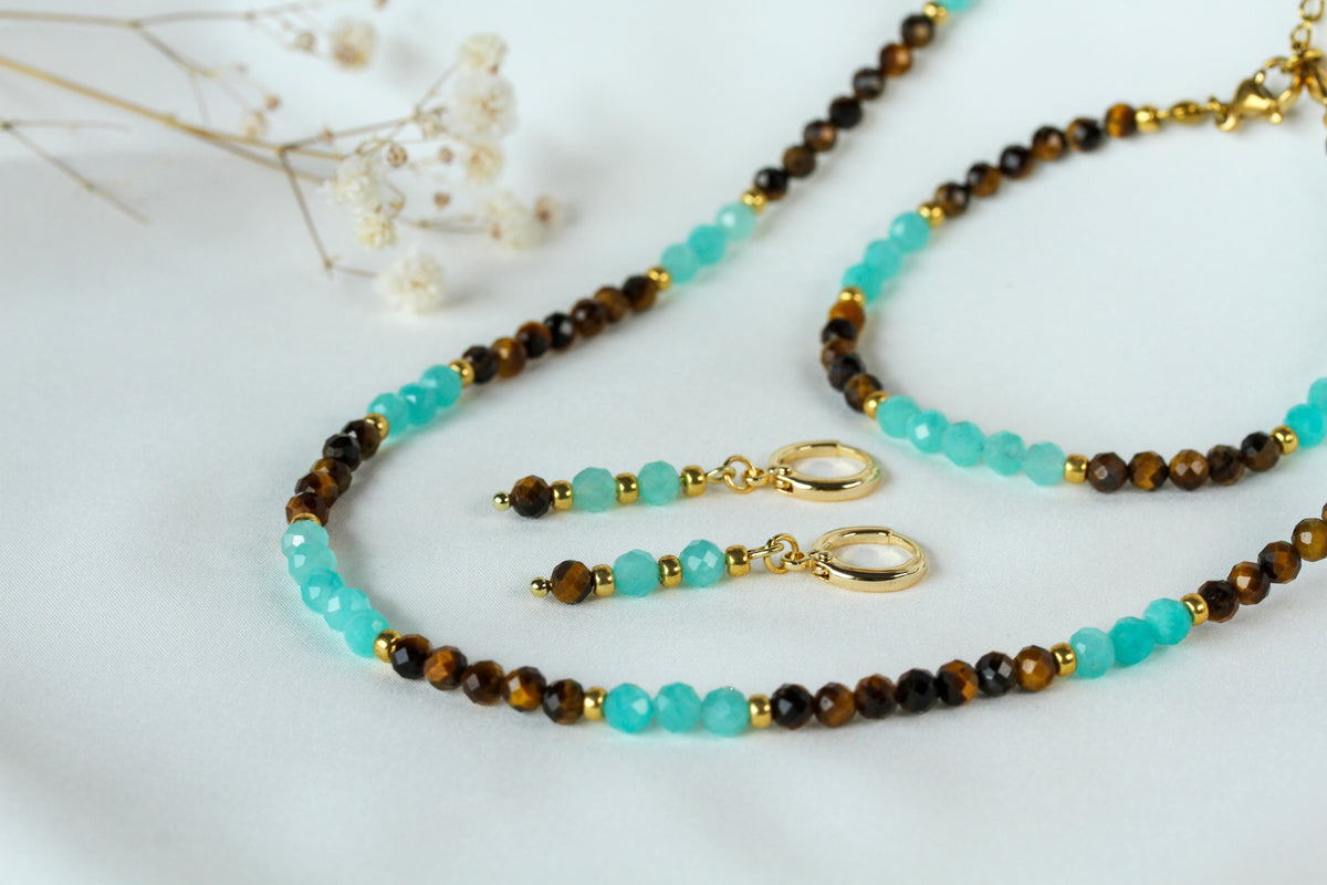 Amber Lagoon – Schmuckset mit Tigerauge und Amazonit