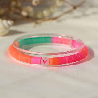 Neon Sweetheart – Katsuki-Armband in Pink und Orange mit Herzperle