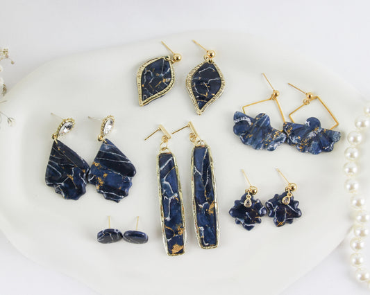 Blue Natural Stone Inspired Marble Polymer Clay Earrings