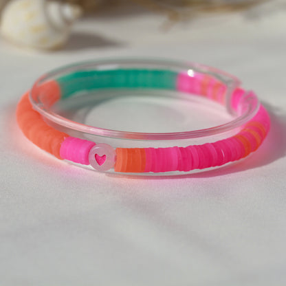 Neon Sweetheart – Katsuki-Armband in Pink und Orange mit Herzperle
