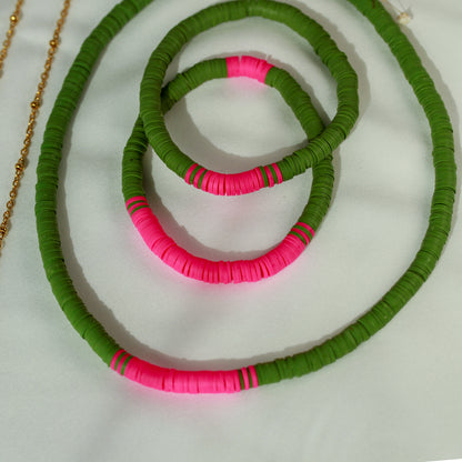 Neon Jungle Matcha Flash – Katsuki-Schmuckset in Olivgrün und Neon-Pink
