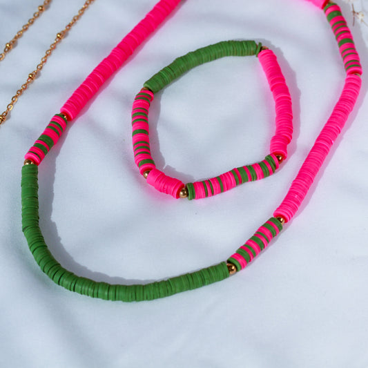 Neon Jungle Pink Pulse – Katsuki-Schmuckset in Hot Pink mit goldfarbenen Details
