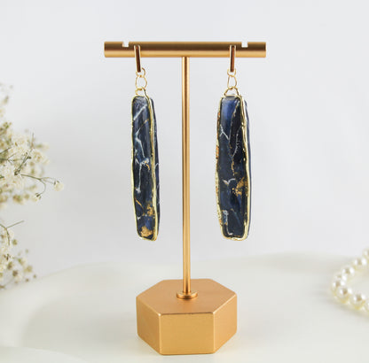 Elegante Blau-Gold Marmor Ohrringe – Statement Ohrringe aus Polymer Clay | Kollektion Marbela