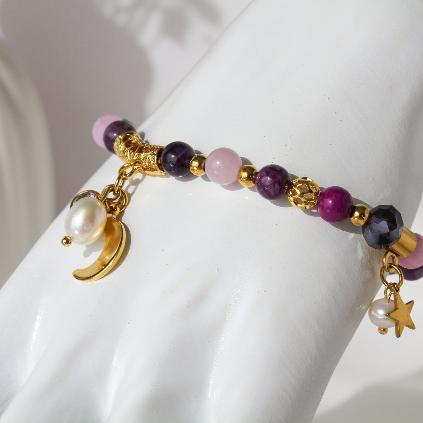 Violet Moon – Amethyst- & Rosenquarz-Armband