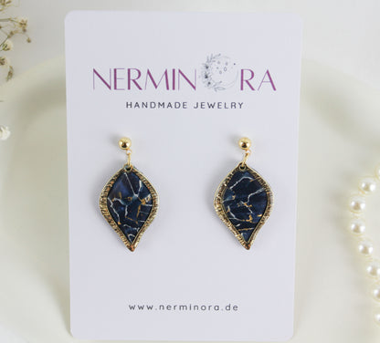 Elegante Blau-Gold Marmor Ohrringe – Statement Ohrringe aus Polymer Clay | Kollektion Marbela