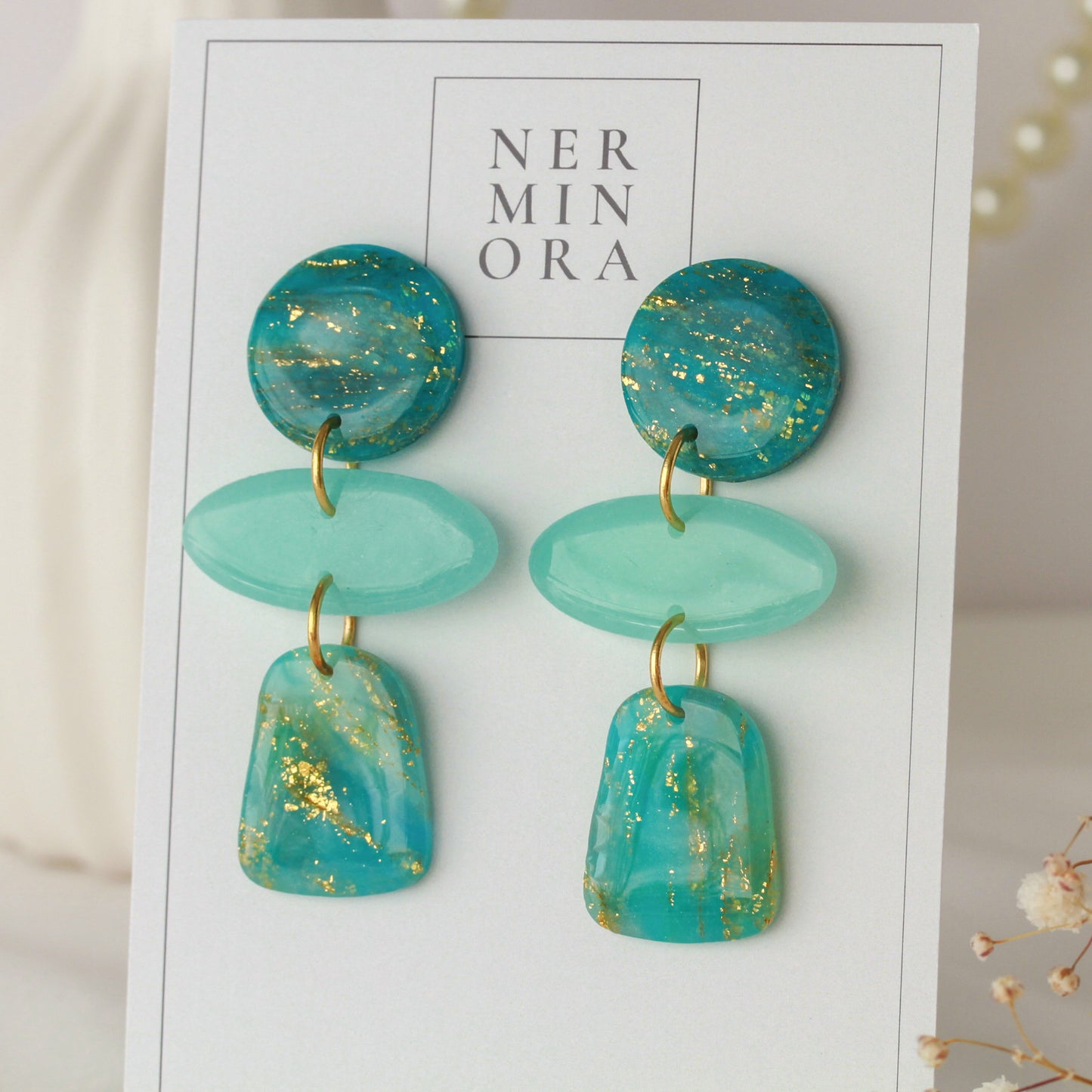 Amphitrite’s Secret – Dreistufige Ohrhänger in Türkisgrün und Mint