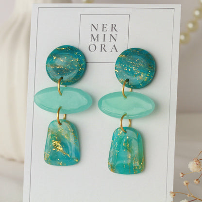 Amphitrite’s Secret – Dreistufige Ohrhänger in Türkisgrün und Mint