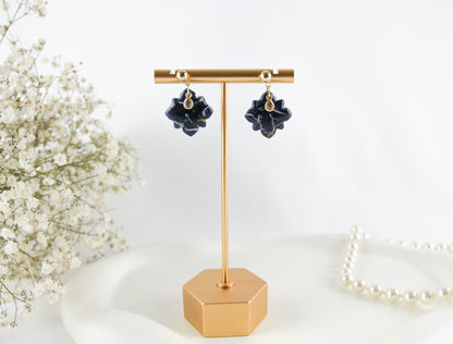 Elegante Blau-Gold Marmor Ohrringe – Statement Ohrringe aus Polymer Clay | Kollektion Marbela