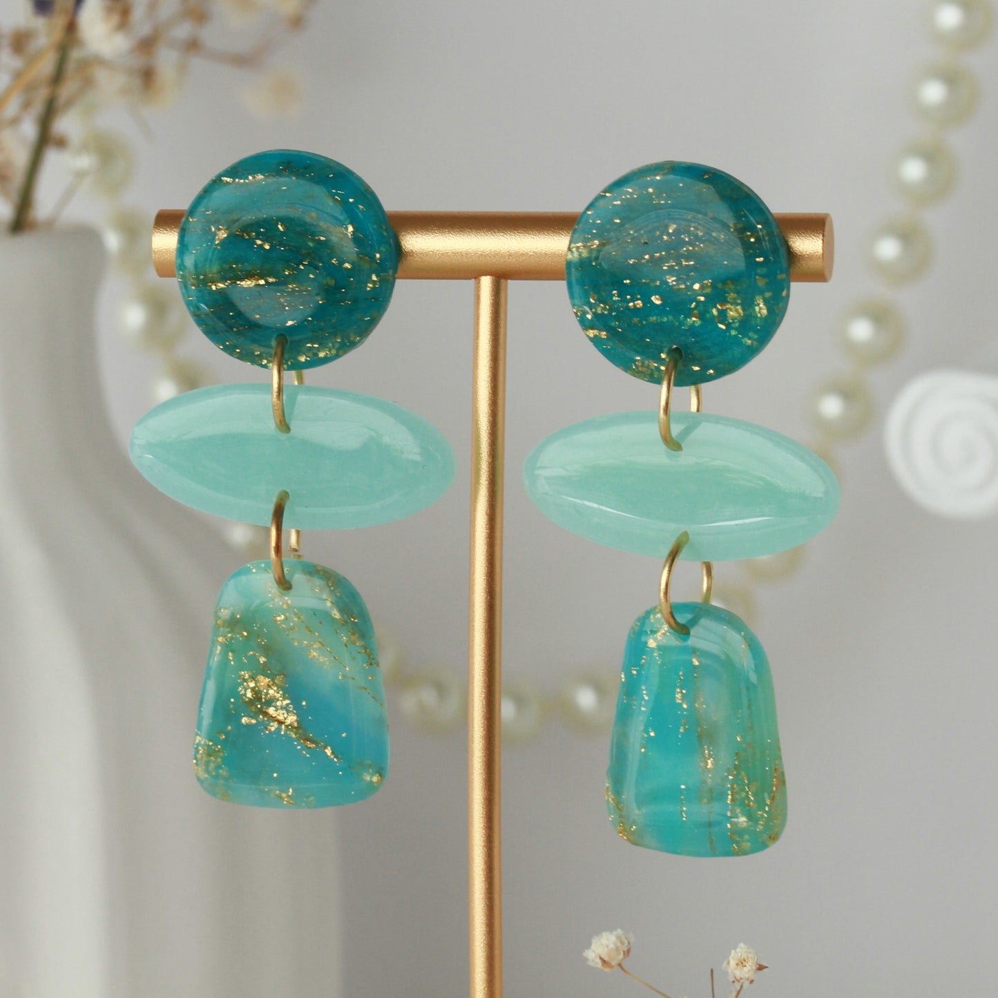 Amphitrite’s Secret – Dreistufige Ohrhänger in Türkisgrün und Mint