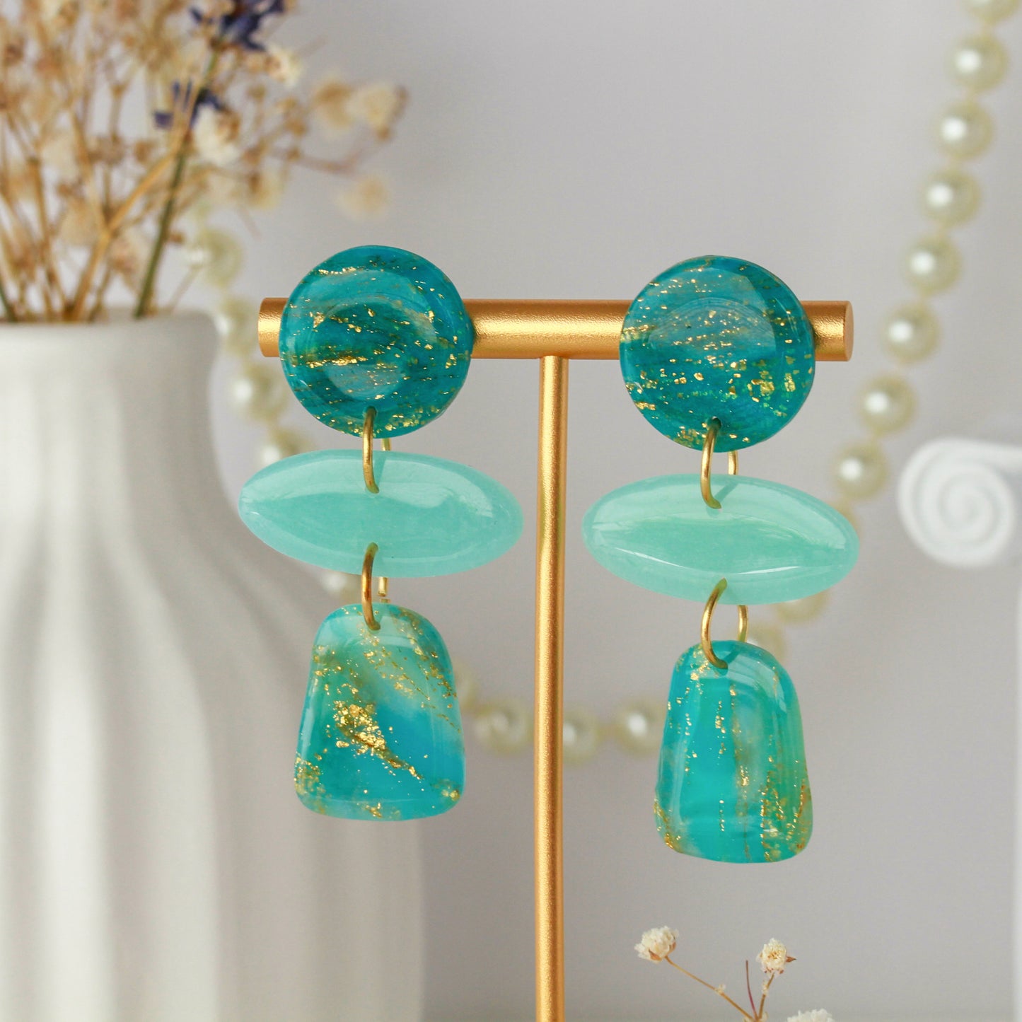 Amphitrite’s Secret – Dreistufige Ohrhänger in Türkisgrün und Mint