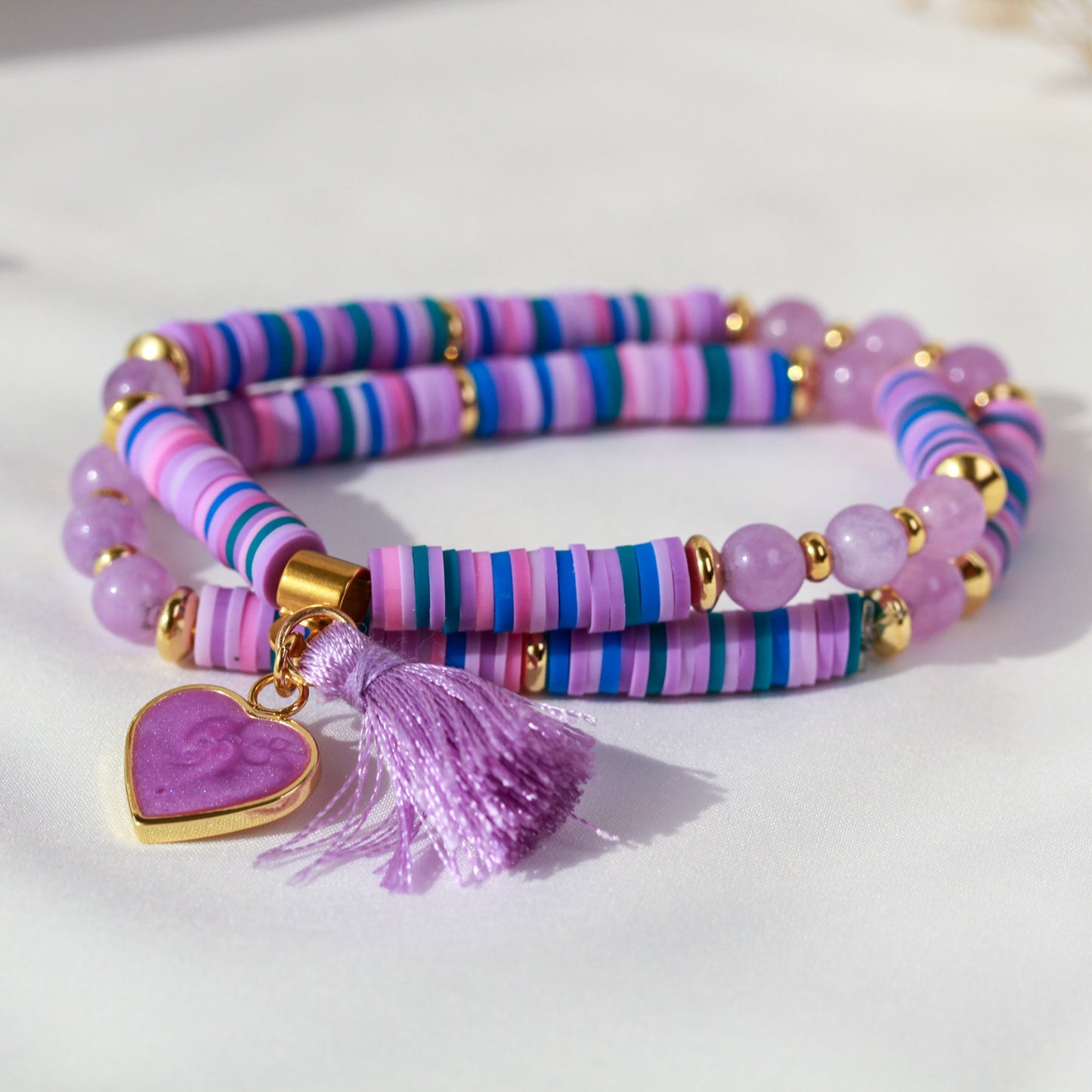 Purple Galaxy – Lila Katsuki-Wickelarmband mit Natursteinperlen