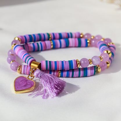 Purple Galaxy – Lila Katsuki-Wickelarmband mit Natursteinperlen