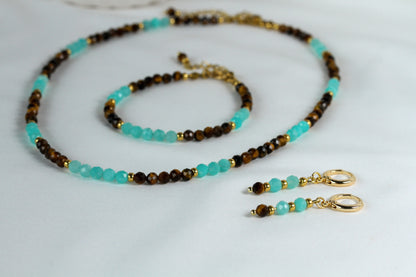 Amber Lagoon – Schmuckset mit Tigerauge und Amazonit