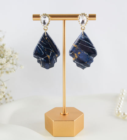 Elegante Blau-Gold Marmor Ohrringe – Statement Ohrringe aus Polymer Clay | Kollektion Marbela