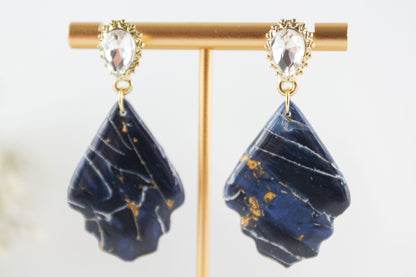 Elegante Blau-Gold Marmor Ohrringe – Statement Ohrringe aus Polymer Clay | Kollektion Marbela