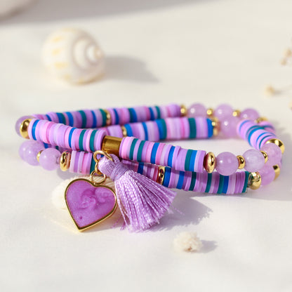 Purple Galaxy – Lila Katsuki-Wickelarmband mit Natursteinperlen