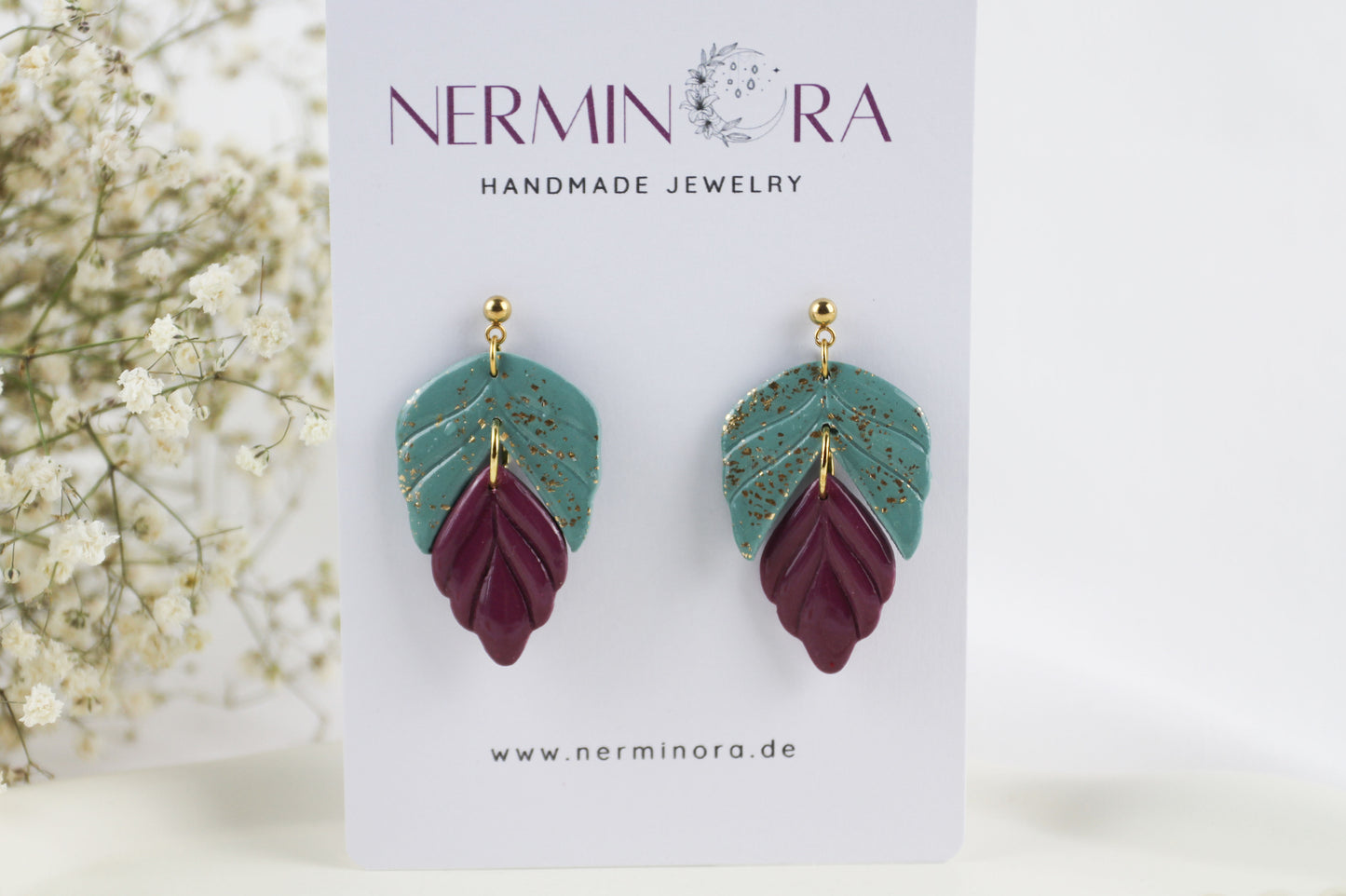 Zweifarbige Blatt Hänge Polymer Clay Ohrringe