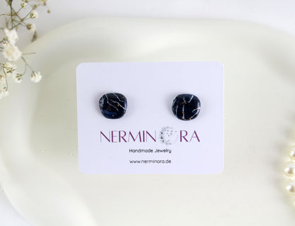 Elegante Blau-Gold Marmor Ohrringe – Statement Ohrringe aus Polymer Clay | Kollektion Marbela