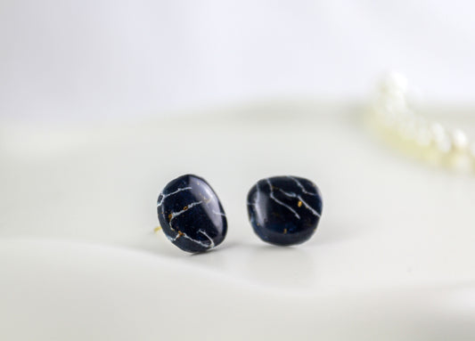 Elegante Blau-Gold Marmor Ohrringe – Statement Ohrringe aus Polymer Clay | Kollektion Marbela