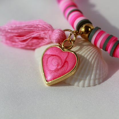 Love Nova – Pinkes Katsuki-Wickelarmband mit Natursteinperlen
