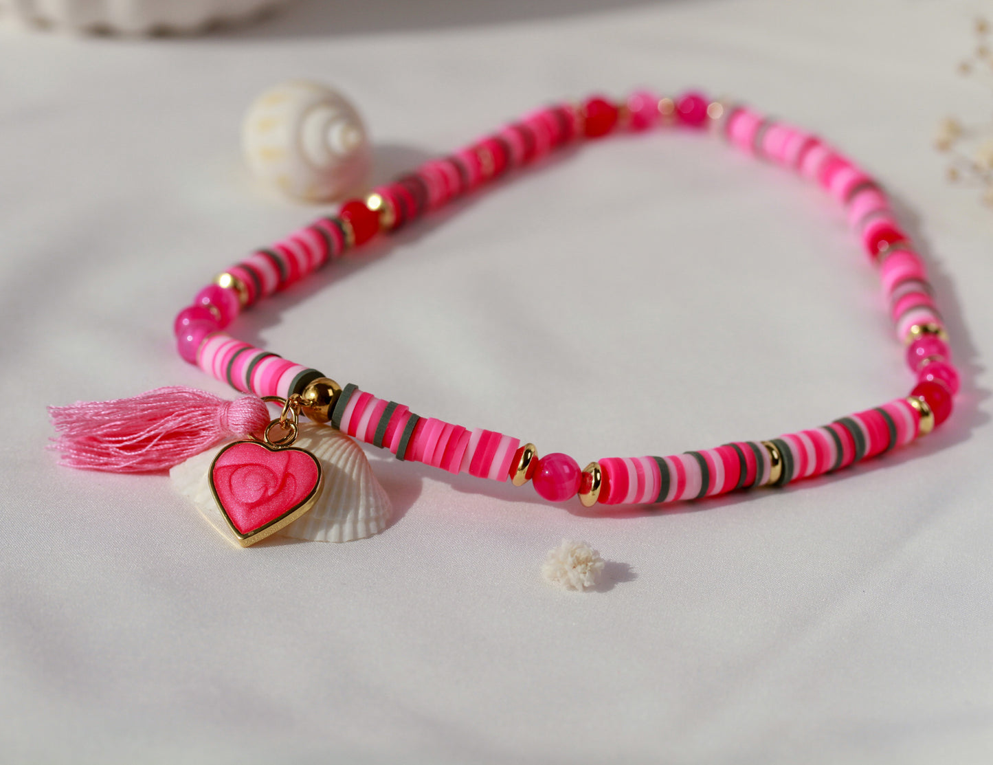 Love Nova – Pinkes Katsuki-Wickelarmband mit Natursteinperlen