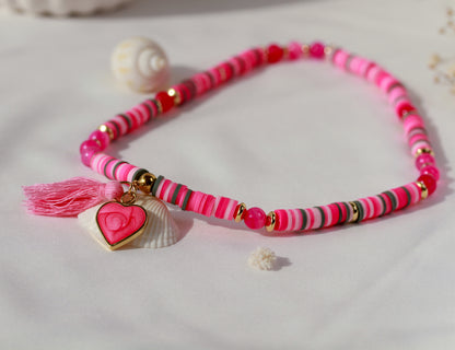 Love Nova – Pinkes Katsuki-Wickelarmband mit Natursteinperlen