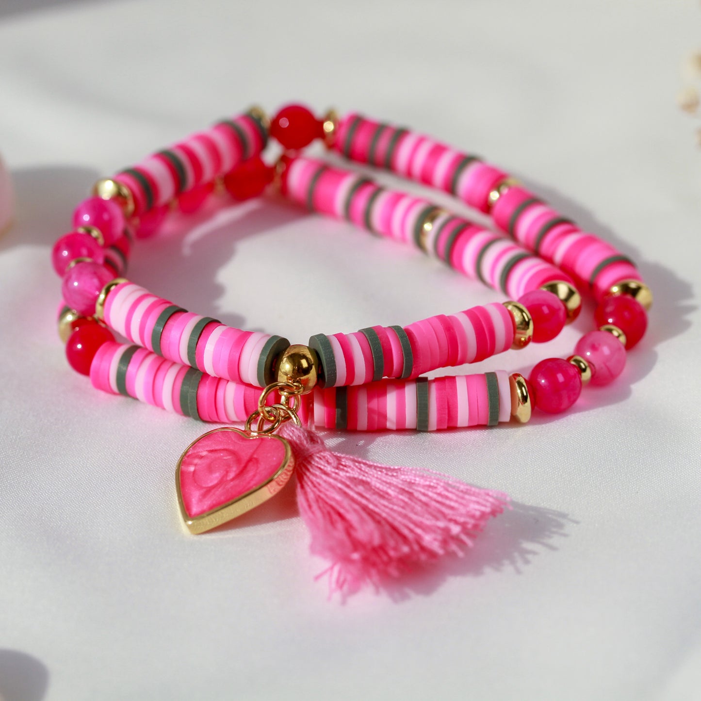 Love Nova – Pinkes Katsuki-Wickelarmband mit Natursteinperlen