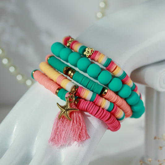 Ocean Coral Star – Katsuki 5er-Armbandset mit Seestern und Quaste