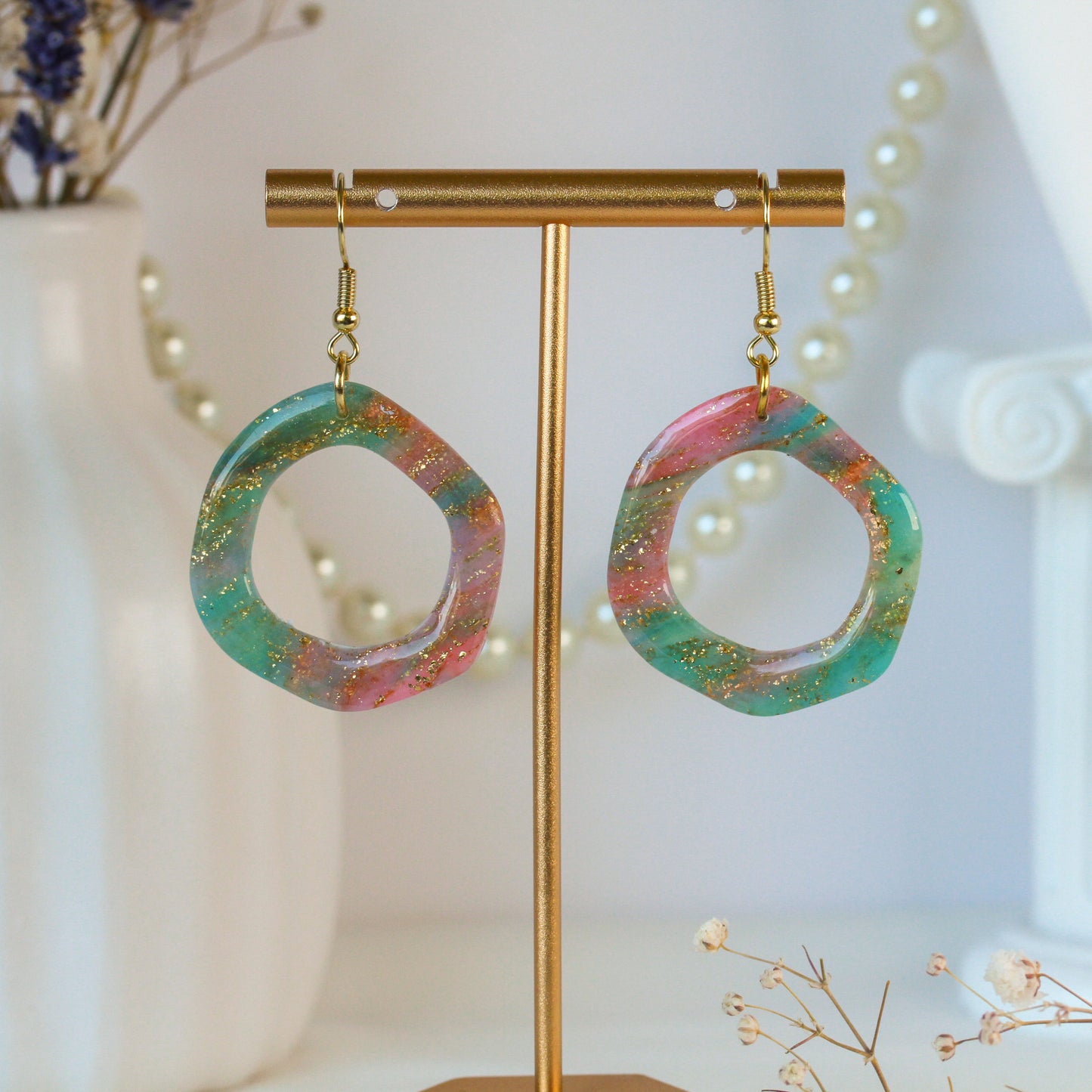 Pastel Tide – Kreis-Ohrhänger im Pastell-Marmor-Look