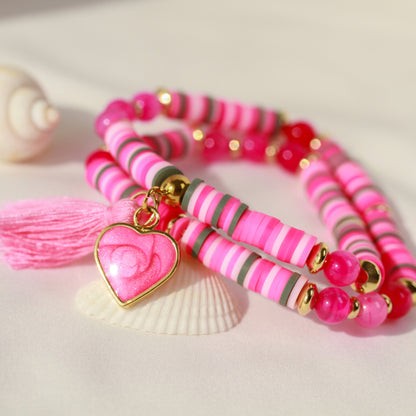 Love Nova – Pinkes Katsuki-Wickelarmband mit Natursteinperlen